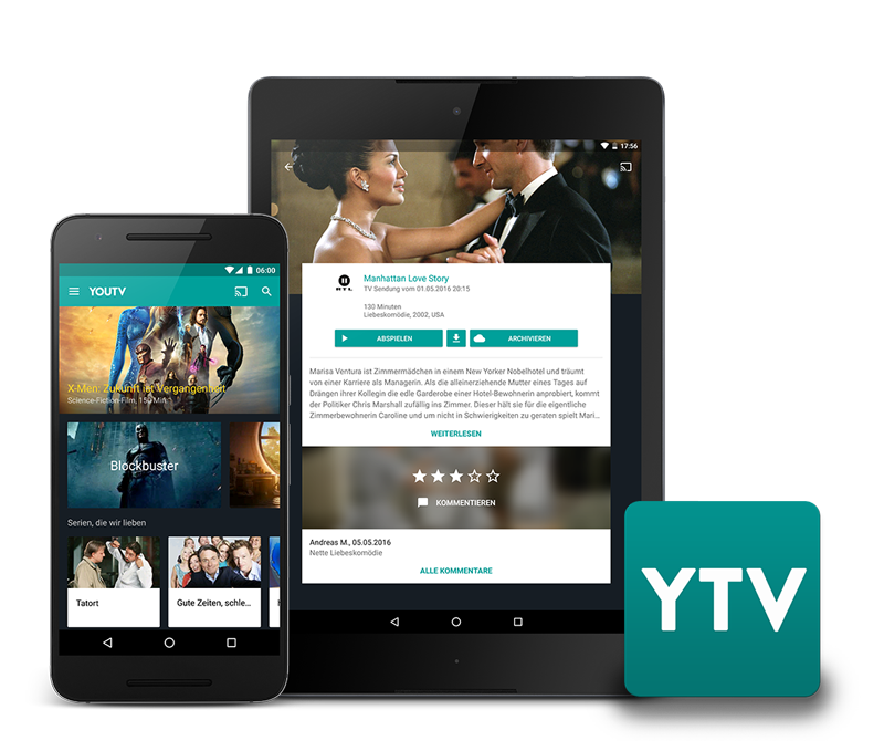 YouTV Android Smartphone und Tablet TV Mediathek
